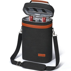 2 Bottle Wine Bag Wine Carrier Wine Gift Tote Bag Leakproof & Insulated Wine Cooler Bag Wine Bottle Gift Bag for Travel BYOB Beach Dinner Party Christmas Gifts for Wine Lovers Women Men - Black