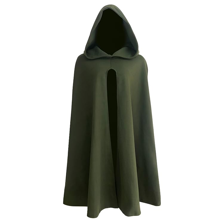JEGERMIG Green Medieval Hooded Cloak for Men Renaissance Wizard Themed Halloween Costumes